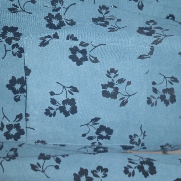 Blue Floral Long Button Sleeve Shirt - Picture 2 of 4